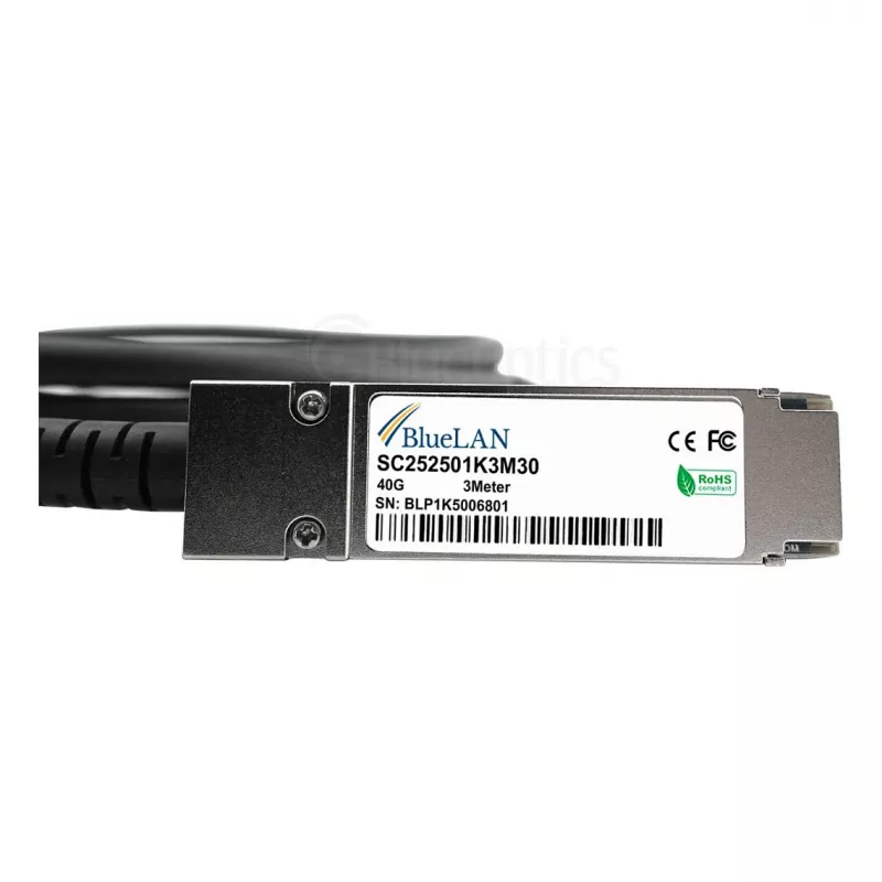 BlueOptics Networks 10312 saderīgs BlueLAN QSFP+ Direct Attach Copper kabelis, 40GBASE-CR4, 1m, 30AWG, pasīvs
