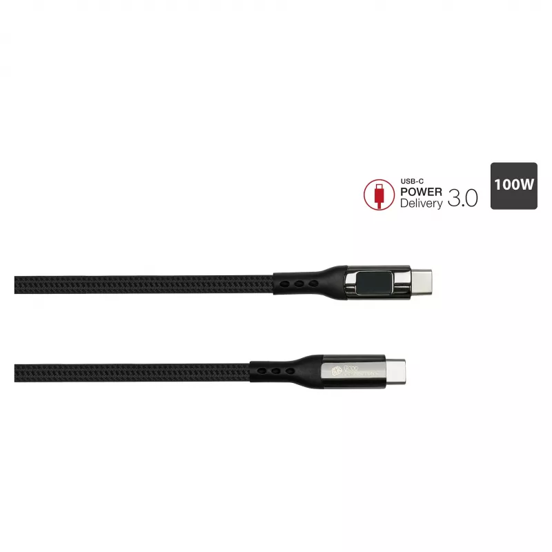Good Connections USB 2.0 uzlādes un datu kabelis 100W ar digitālo displeju USB-C uz USB-C 1m Melns