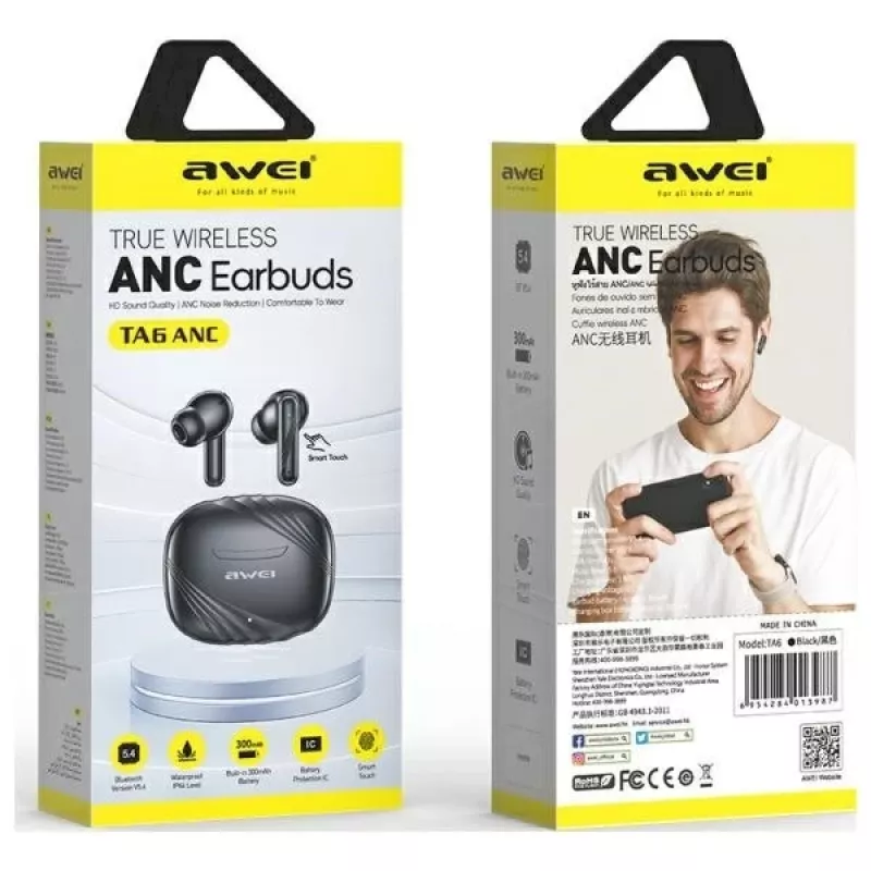 AWEI TA6 ANC Bluetooth austiņas Melnas
