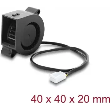 Delock Radial Blower Fan 12 V DC 40 x 40 x 20 mm ar 3-pin ventilatora savienotāju, Melns (67489)
