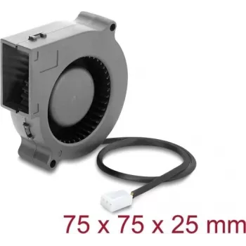 Delock Radiālais ventilators / Pūtējventilators 12 V DC 75 x 75 x 25 mm ar 3-pin ventilatora savienotāju, Melns (67494)