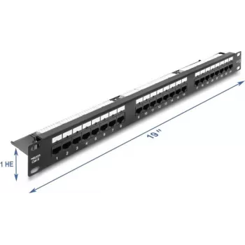 Delock 19 inch 1U Patch Panel 24 Port Cat.6 ar LED un sprieguma atslogošanas stieni, neekranēts, melns (91087)