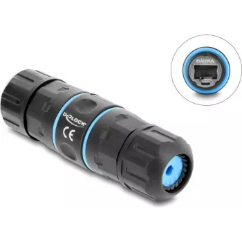 Delock RJ45 sieviešu uz RJ45 sieviešu kabeļa savienotājs Cat.6A ar M20 x 1,5 mm vītni, īss dizains, IP68 putekļu un ūdens izturīgs (90658)