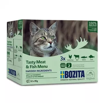 BOZITA Tasty Meat & Fish Menu in Jelly - Slapjā kaķu barība - 12 x 85g
