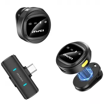 AWEI MK3 Duo Wireless Lavalier Microphone Black