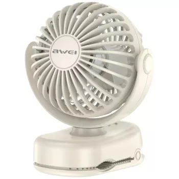 AWEI F45 Mini galda ventilators ar klipsi, 1200mAh, balts