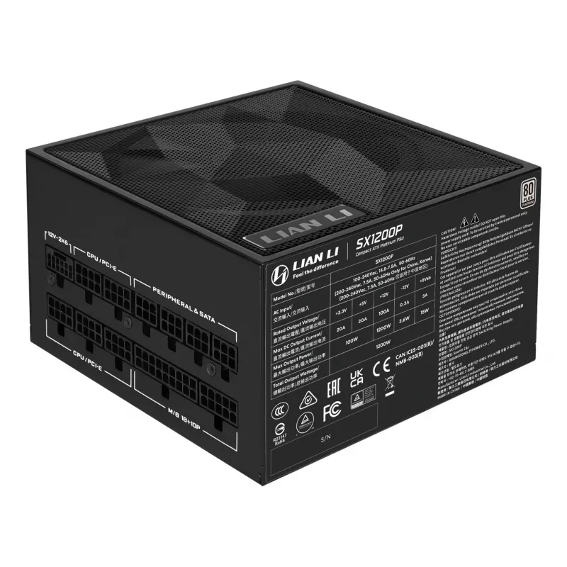 Lian Li SX Series 80 PLUS Platinum barošanas bloks, pilnībā modulārs, PCIe 5.1, ATX 3.1 - 1200 W, melns