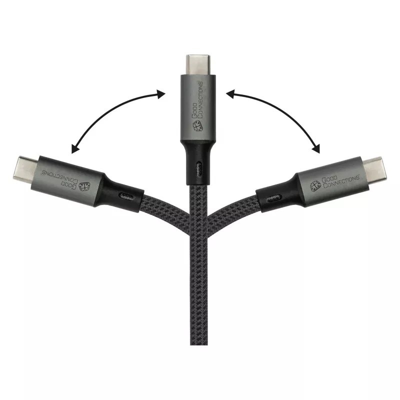 GoodConnections USB-C 4.0 (ST-ST) 1m Braided Cable 100W 8K 30Hz Anthracite
