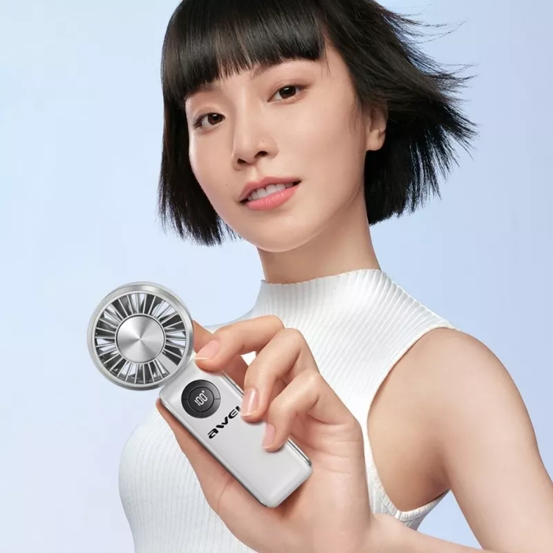 AWEI F39 Fast Ice Mini Hand Fan, Ice White, 3600mAh, Turbo Cooling, 5 Speeds, USB-C