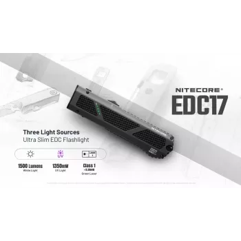 Nitecore EDC17 Lukturis 1500 lūmeni USB-C uzlādējams ar 1. klases lāzera rādītāju