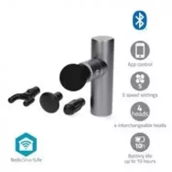 Nedis SmartLife Masāžas pistole ar 5 režīmiem, 4 uzgaļiem, Bluetooth, melna