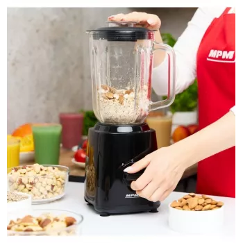MPM MBL-37 Blenderis, 500 W, 1,5 L stikla trauks, nerūsējošā tērauda asmens, 2 ātrumi, impulsa funkcija, ledus drupināšana, melns
