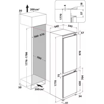 Whirlpool WHC18D071A1 Iebūvējamais ledusskapis-saldētājs ar 6th Sense tehnoloģiju, 250 L kopējā ietilpība, energoklase D, balts