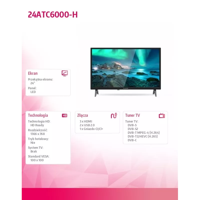 Allview 24ATC6000-H 24 collas HD LED televizors, melns