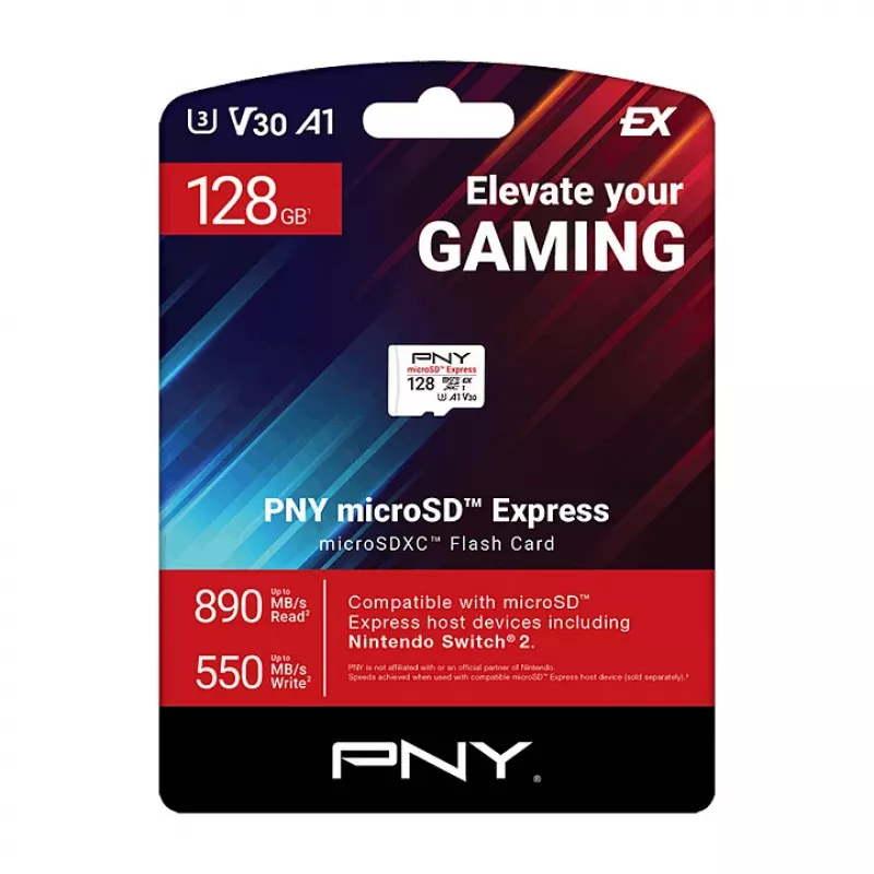 PNY 128GB microSDXC Express Card UHS-I U3 V30 A1 ar SD adapteri