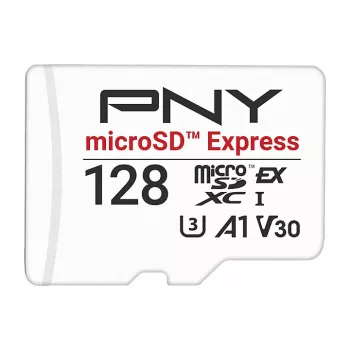 PNY 128GB microSDXC Express Card UHS-I U3 V30 A1 ar SD adapteri
