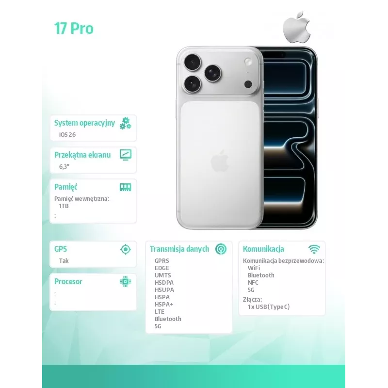 Apple iPhone 17 Pro 1TB Sudraba