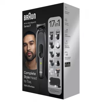 Braun MGK7491 17-in-1 Multi-Grooming Style Kit, Melns/Sudrabs, Bezvadu, Li-Ion, 100 min darbības laiks