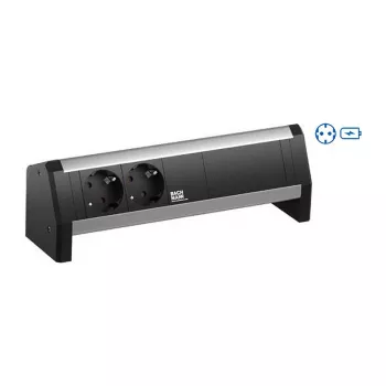 Bachmann DESK 2x Schuko (Type F) strāvas sadalītājs ar USB-C 30W lādētāju, alumīnijs/plastmasa, 2m kabelis