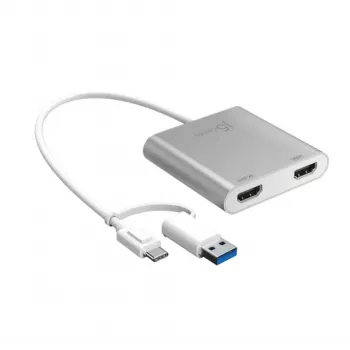 j5create JCA365-N USB-C uz Dual HDMI Multi-Monitor Adapteris - 3.2 Gen 1 - USB-A un USB-C - 4K 60Hz