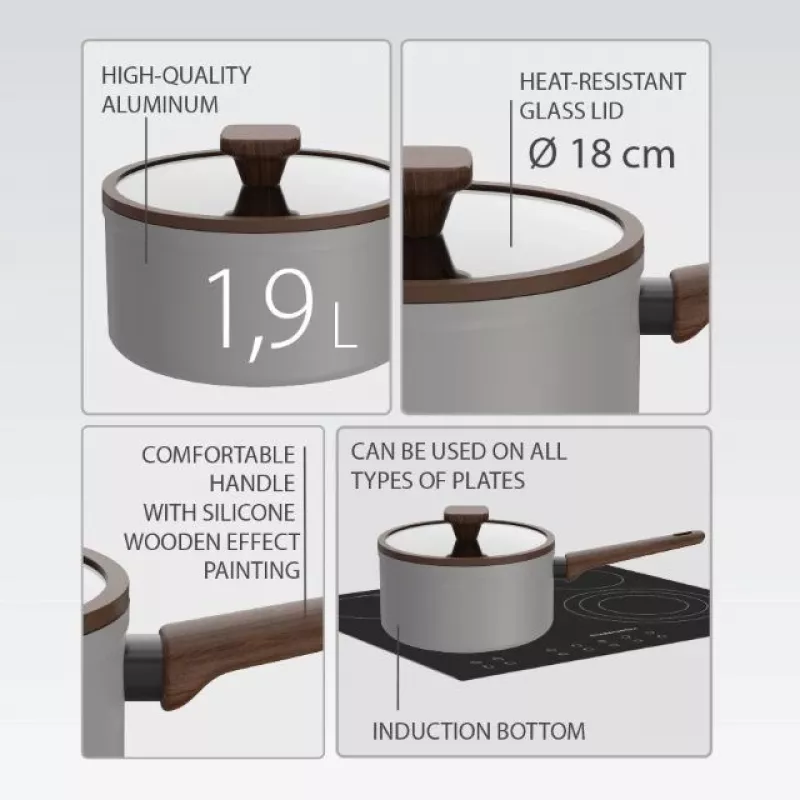 Maestro MR-1211-18S Katliņš ar vāku 18cm 1.9L Nerūsējošais tērauds Pelēks