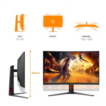 AOC C32G4Z 31.5 inch Izliekts spēļu monitors, Full HD, 240Hz, 1ms, VA, FreeSync Premium, Melns/Sarkans