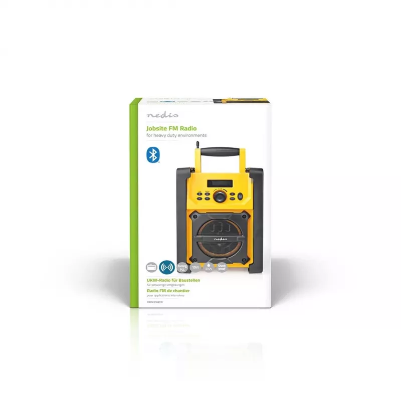 Nedis FM Radio RDFM3100YW - Pārnēsājams FM radio ar Bluetooth un AUX, IPX5, Dzeltens