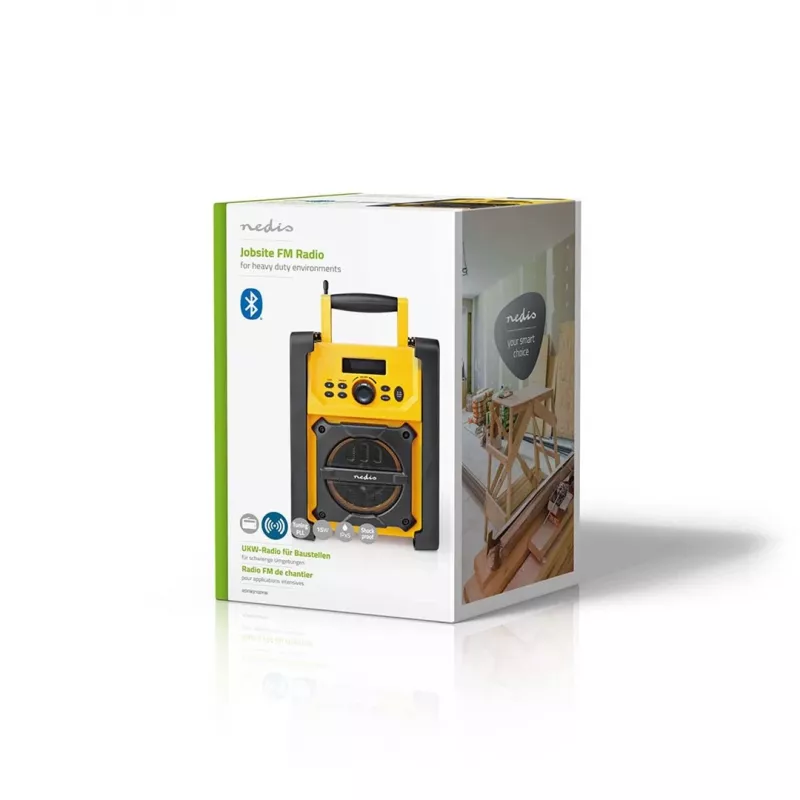 Nedis FM Radio RDFM3100YW - Pārnēsājams FM radio ar Bluetooth un AUX, IPX5, Dzeltens