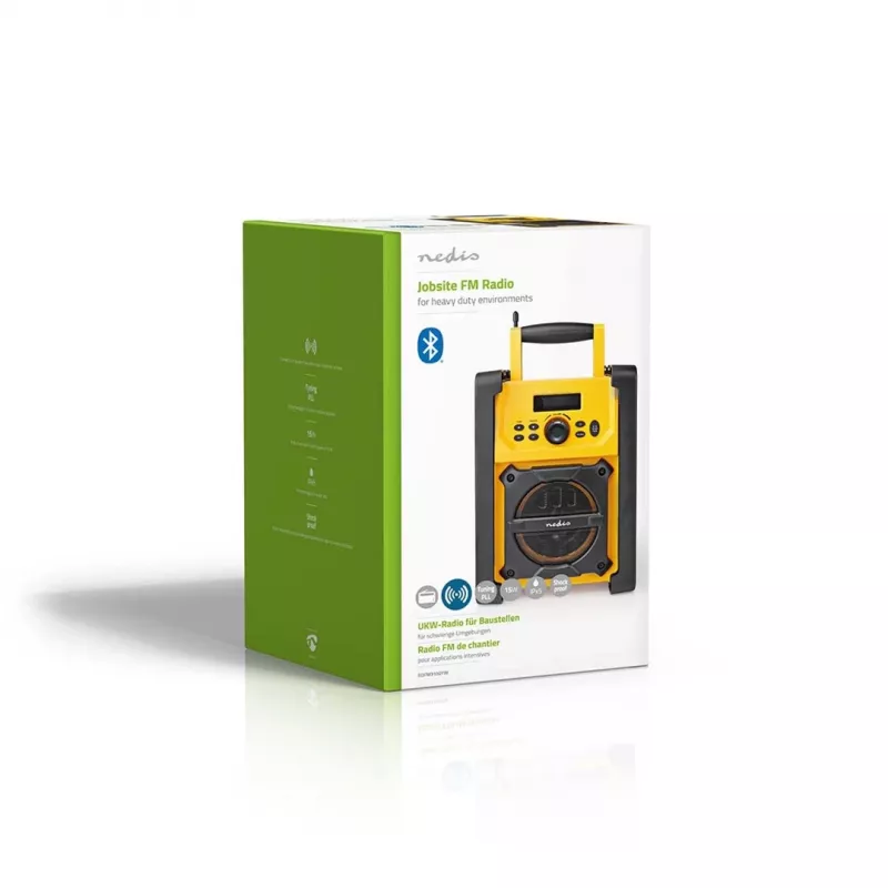 Nedis FM Radio RDFM3100YW - Pārnēsājams FM radio ar Bluetooth un AUX, IPX5, Dzeltens
