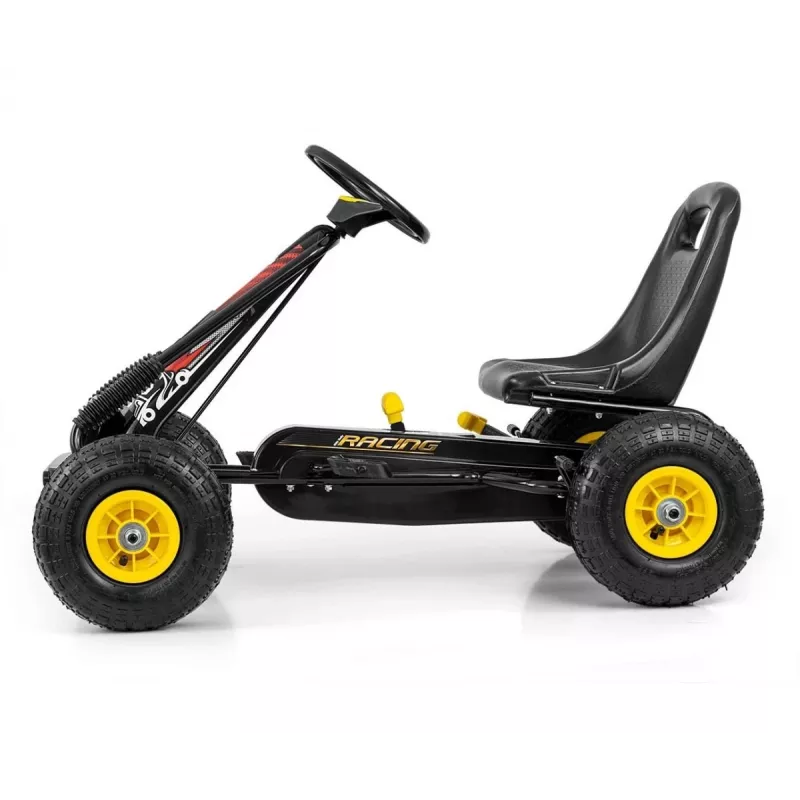 MILLY MALLY Pedāļu Go-Kart Thor Melns, Tērauda Rāmis, EVA Putu Riteņi, Rokas Bremze, Uz Priekšu/Atpakaļ, Bērniem 3-8 Gadi, Maks. Slodze 30 kg