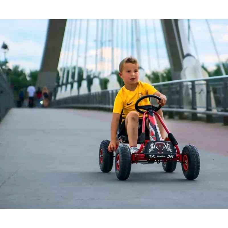 MILLY MALLY Pedāļu Go-Kart Thor Melns, Tērauda Rāmis, EVA Putu Riteņi, Rokas Bremze, Uz Priekšu/Atpakaļ, Bērniem 3-8 Gadi, Maks. Slodze 30 kg
