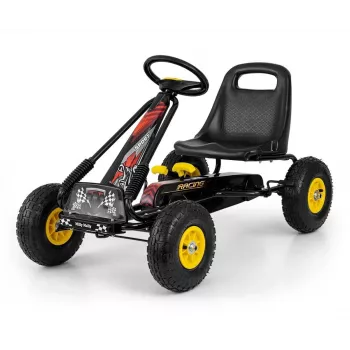MILLY MALLY Pedāļu Go-Kart Thor Melns, Tērauda Rāmis, EVA Putu Riteņi, Rokas Bremze, Uz Priekšu/Atpakaļ, Bērniem 3-8 Gadi, Maks. Slodze 30 kg