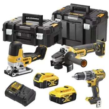 DEWALT DCK329P2T-QW 18V XR Bezvadu Kombinētais Komplekts: 2-Ātrumu Triecienurbis & Leņķa Slīpmašīna ar 2x 5.0Ah Akumulatoriem, Lādētāju un T-STAK II Maciņu