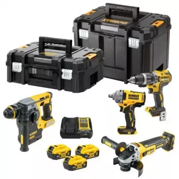 DEWALT DCK428P3T 18V XR 4-daļīgs bezvadu komplekts ar 3x 5.0Ah akumulatoriem, lādētāju un TSTAK kasti