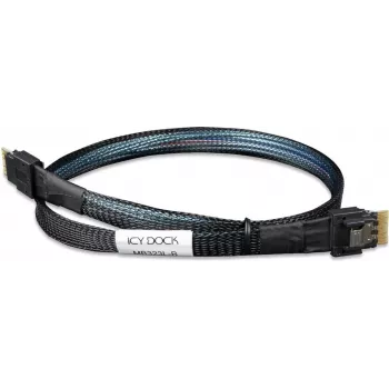 ICY DOCK MB323L-B SlimSAS 4i 38-pin SFF-8654 uz SlimSAS 4i 38-pin SFF-8654 kabelis, PCIe 4.0, 0,5 m