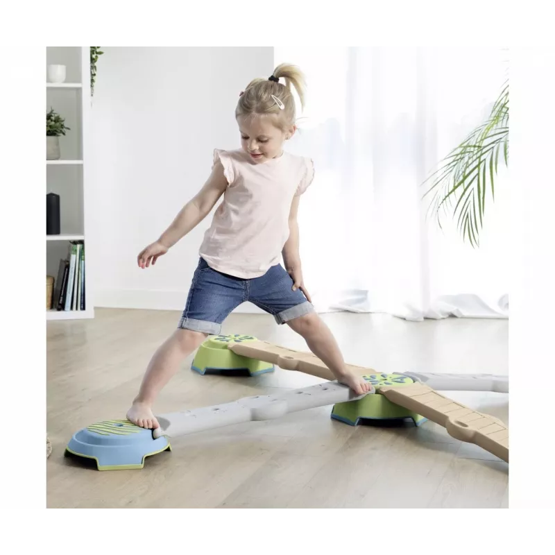 Smoby Life Balance Beam Set bērniem - 10 daļu modulārs līdzsvara treniņu komplekts ar soļošanas akmeņiem, iekštelpām/āra telpām, vecumam no 2+ gadiem