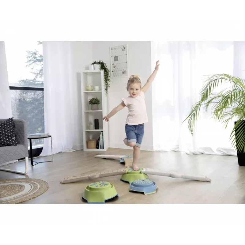Smoby Life Balance Beam Set bērniem - 10 daļu modulārs līdzsvara treniņu komplekts ar soļošanas akmeņiem, iekštelpām/āra telpām, vecumam no 2+ gadiem