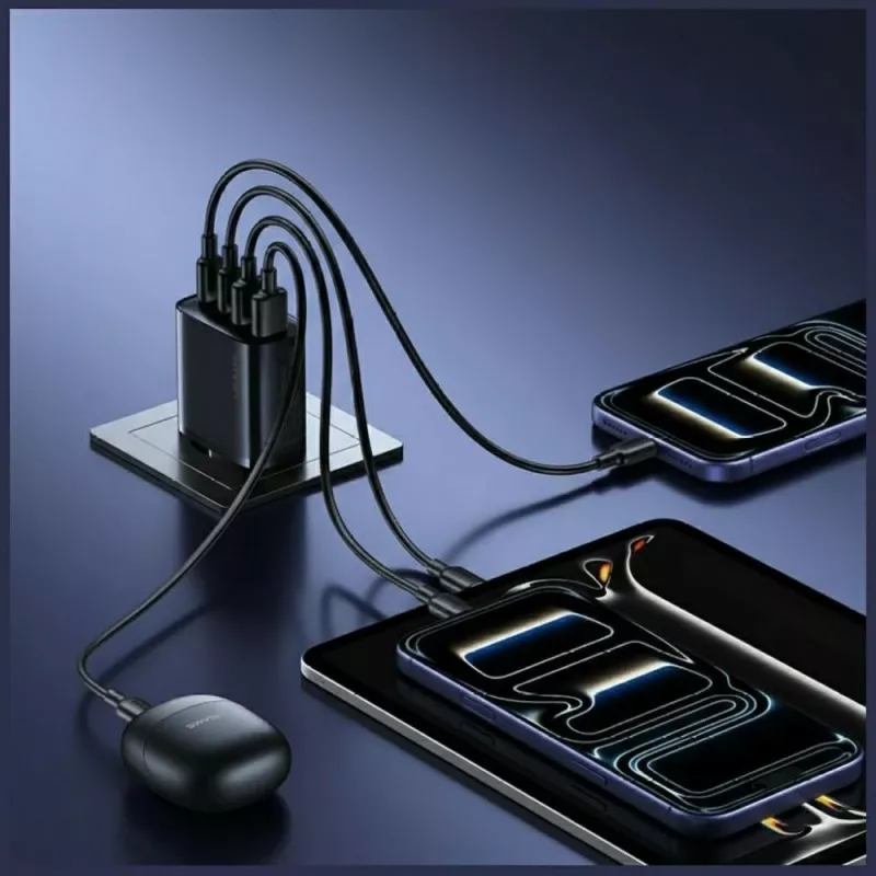 USAMS T70 40W 2xUSB-A 2xUSB-C Black Wall Charger