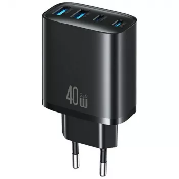 USAMS T70 40W 2xUSB-A 2xUSB-C Black Wall Charger