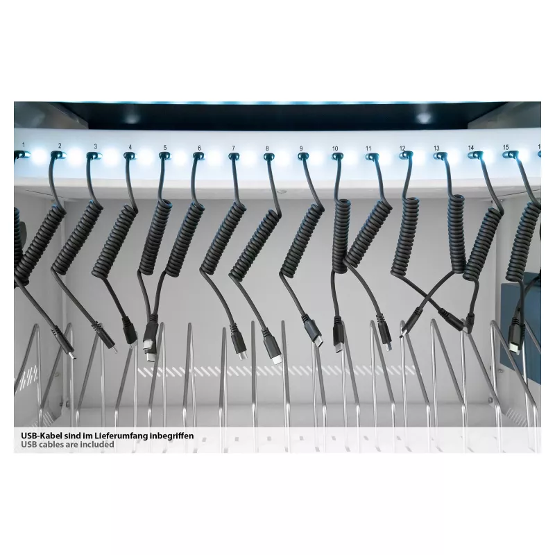 GoodConnections GEMMA T32C planšetdatoru uzlādes ratiņi USB-C 18W vienā portā PD3.0 QC3.0 Balts/Zils