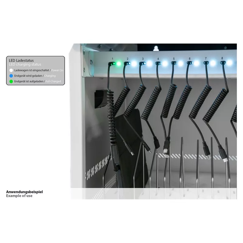 GoodConnections GEMMA T32C planšetdatoru uzlādes ratiņi USB-C 18W vienā portā PD3.0 QC3.0 Balts/Zils