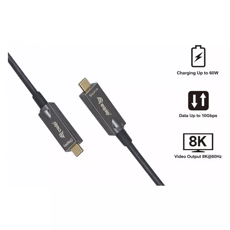 Equip USB 3.2 Gen 2 USB-C uz USB-C aktīvais optiskais kabelis 15m Melns