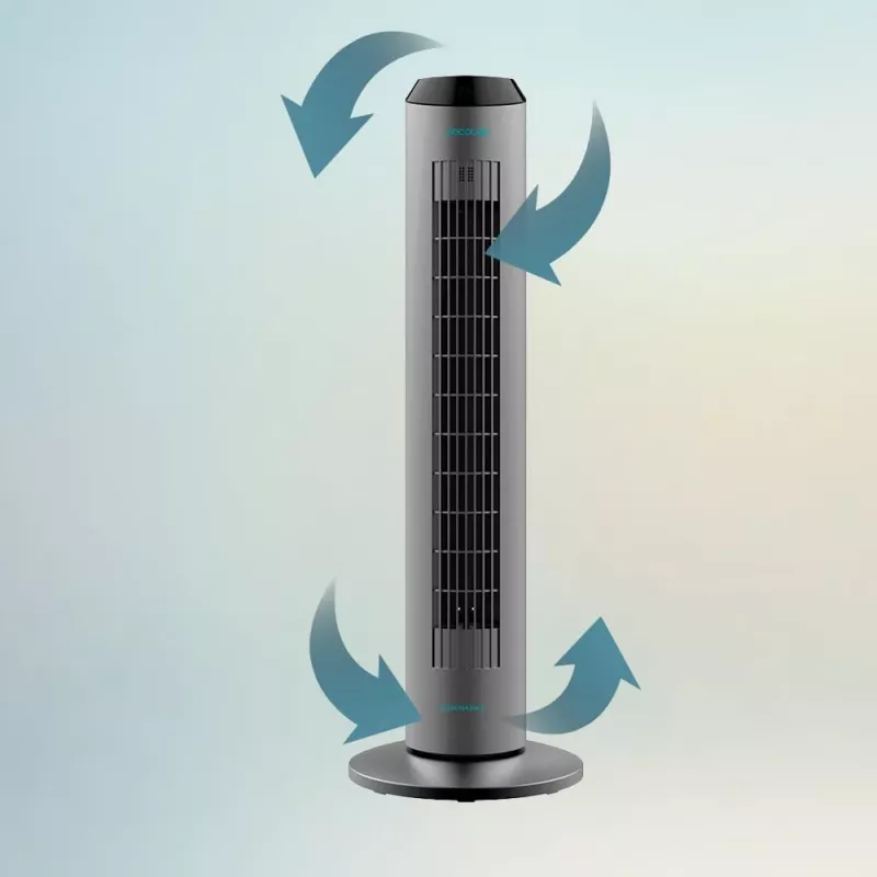 Cecotec EnergySilence 8190 Skyline Ionic Tower Fan, Stand Fan, 60 W, 29 cm, 3 ātrumi, Svārstības, Taimeris, Tālvadības pults, Pelēks
