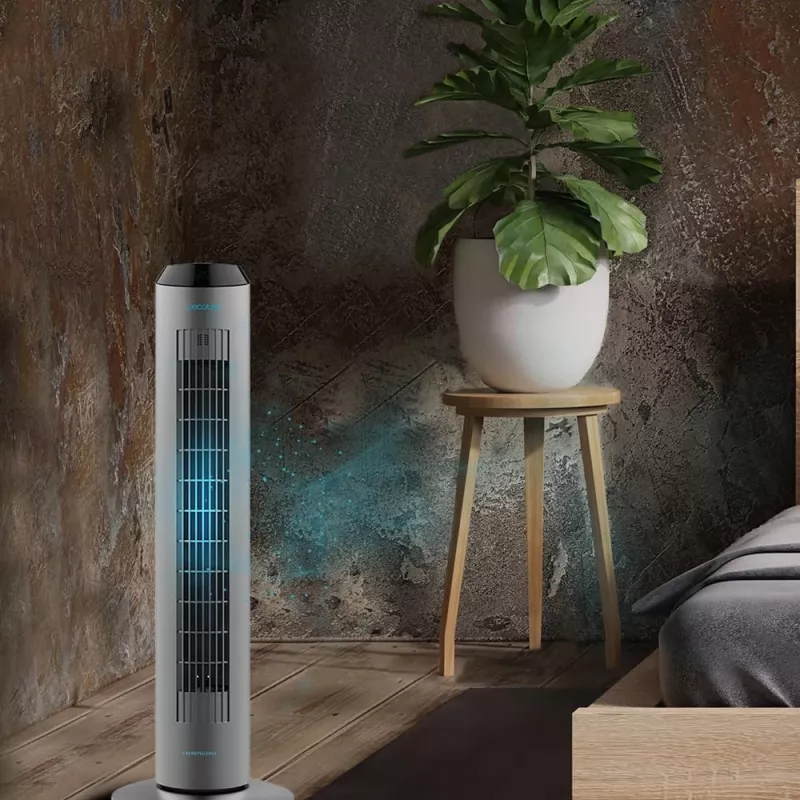 Cecotec EnergySilence 8190 Skyline Ionic Tower Fan, Stand Fan, 60 W, 29 cm, 3 ātrumi, Svārstības, Taimeris, Tālvadības pults, Pelēks