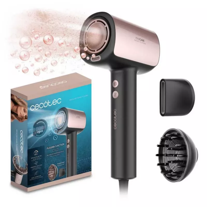 Cecotec DryGlam Nano Plasma Fēns 1600 W Melns/Rozā Zelts