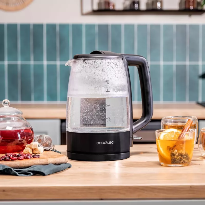 Cecotec ThermoSense 320 Clear elektriskā tējkanna 2200 W 1,7 L stikla melna/caurspīdīga