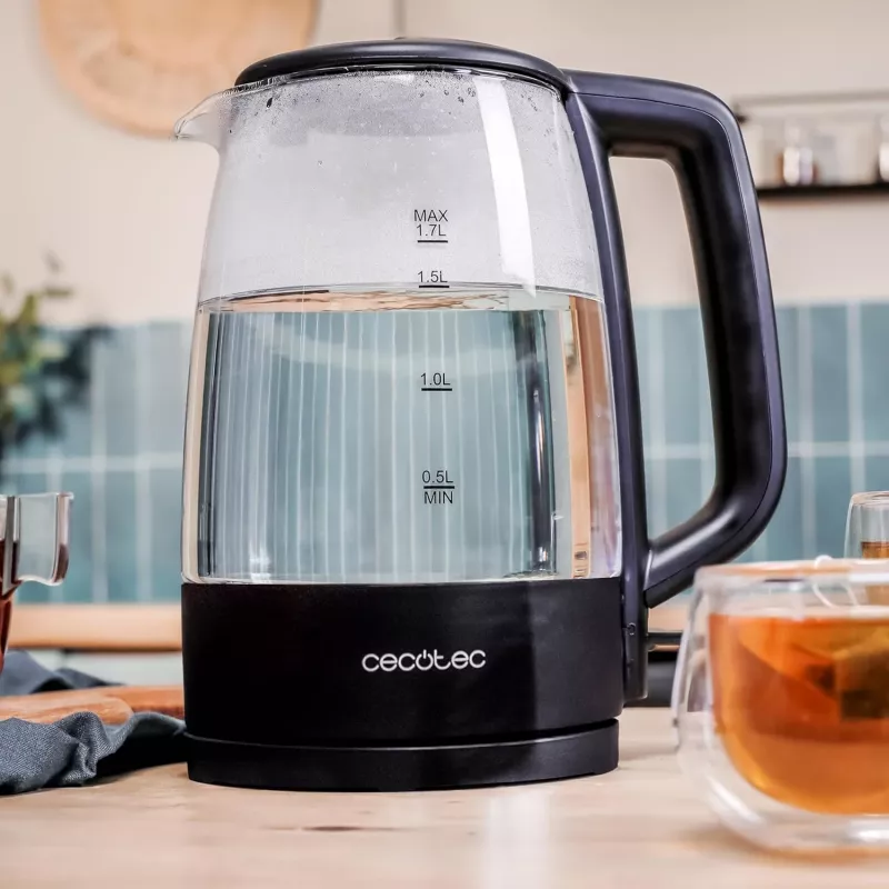 Cecotec ThermoSense 320 Clear elektriskā tējkanna 2200 W 1,7 L stikla melna/caurspīdīga