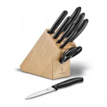 Victorinox Swiss Classic 9-Daļu Nažu Bloku Komplekts, Dižskābarža Koks, Melni Roki