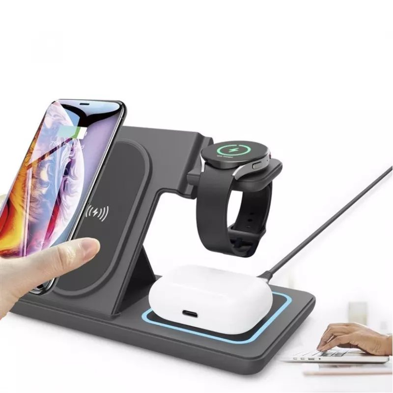 Gembird TA-WPC31S-01-BK 3-in-1 Salokāms Bezvadu Lādētāja Statīvs, 15W, Samsung Watch, Melns