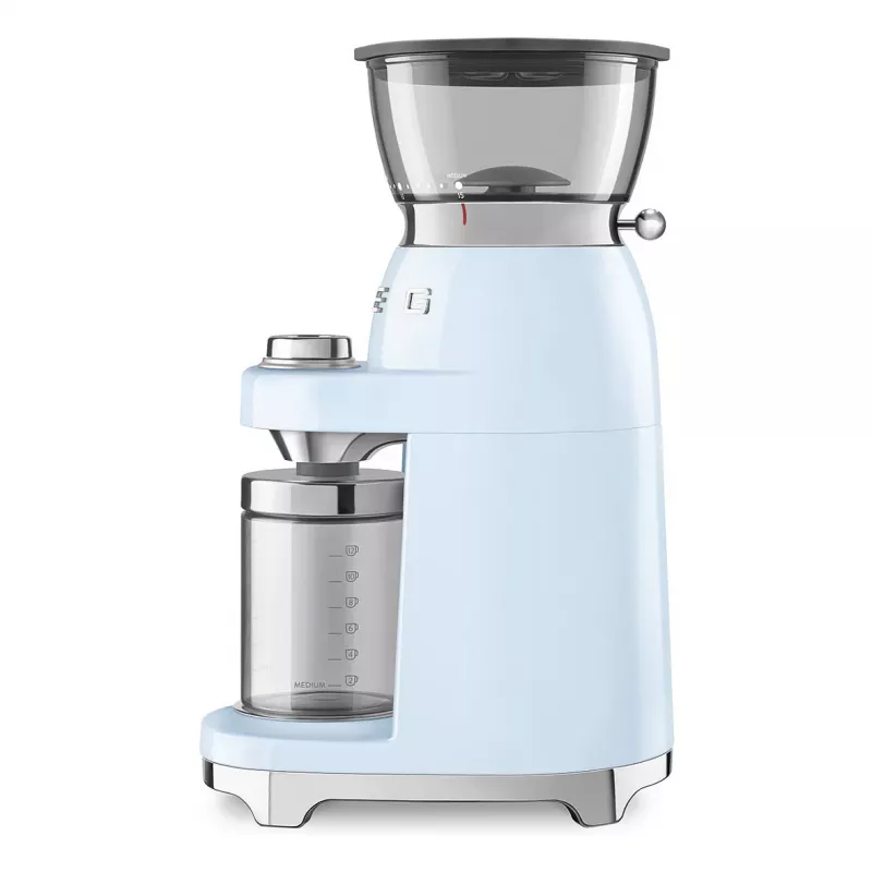 Smeg CGF03PBEU kafijas dzirnaviņas, 15 malšanas iestatījumi, 240 g pupiņu ietilpība, 150 W, pasteļzila